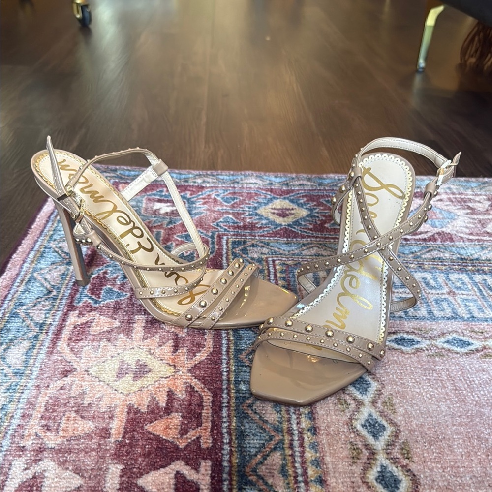 Sam Edelman Lennox Tan Heels with Intricate Detailing